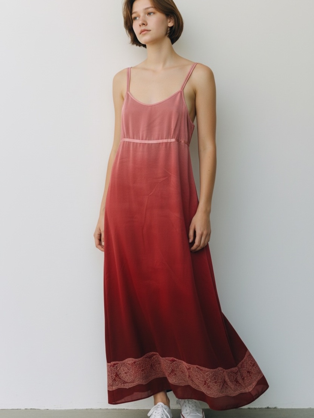 American Eagle Outfitters Ombre Slip Maxi Dress in Rose to Burgundy